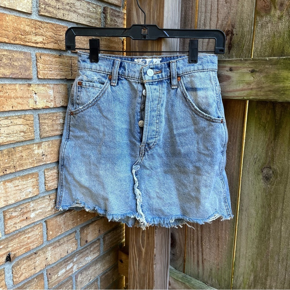 We The Free Light Blue Denim Mini Skirt with Button Front